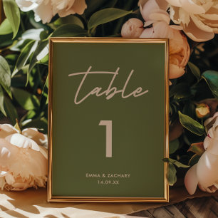 Numeração De Mesa Casamento Verde-Azeitona Moderno