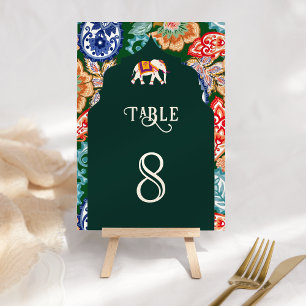 Numeração De Mesa Casamento Verde com Elefante Folk Indiano