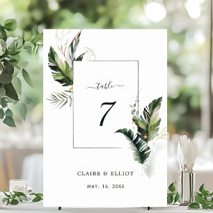 Numeração De Mesa Casamento Verde com Folhagem de Aquarelas Tropicai