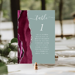 Numeração De Mesa Casamento Verde da Agata de Silver Burgundy