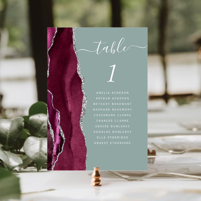 Numeração De Mesa Casamento Verde da Agata de Silver Burgundy (Criador carregado)