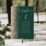 Numeração De Mesa Casamento Verde da Esmeralda Moderna Peach Glitter<br><div class="desc">A borda esquerda desta elegante e moderna carta de números da mesa de casamento apresenta uma borda falsa de pêssego. A palavra "mesa" aparece em um guião branco de pêssego pálido em uma escrita manual escura verde esmeralda. Adicione os nomes dos seus convidados que estão atribuídos a cada mesa.</div>