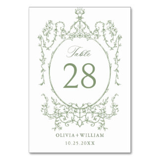Numeração De Mesa Casamento Verde da Ornamentado Vitoriana Grace Flo