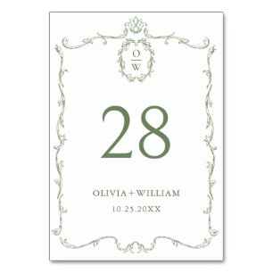 Numeração De Mesa Casamento Verde da Ornamentado Vitoriana Grace Flo