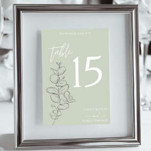 Numeração De Mesa Casamento verde de sábio com folhas desenhadas min