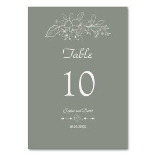 Numeração De Mesa Casamento Verde de Sage Floral Minimalista Elegant
