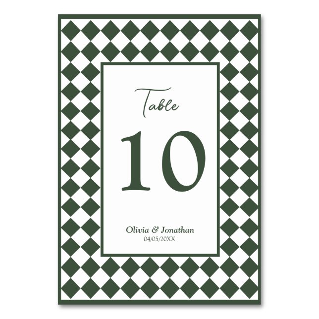 Numeração De Mesa Casamento Verde Escuro Xadrez Simples Moderno (Frente)