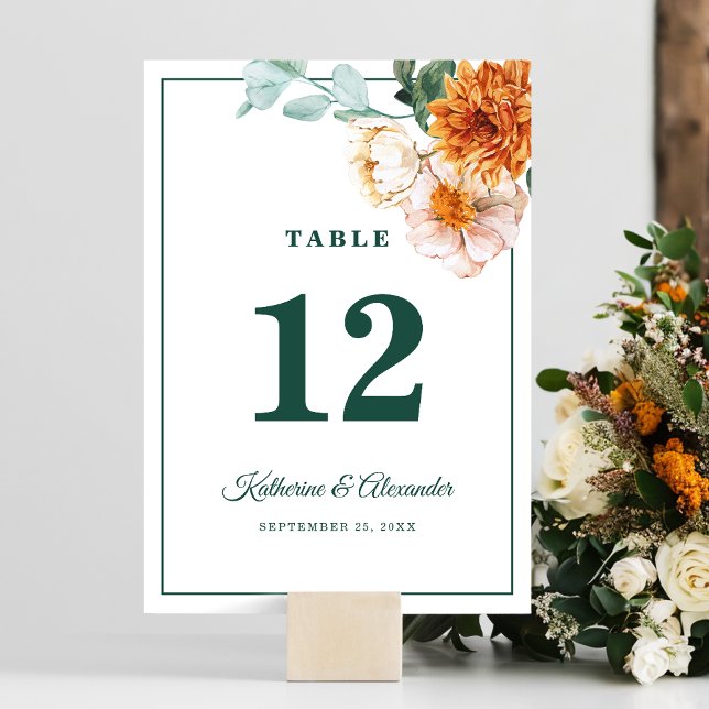 Numeração De Mesa Casamento Verde Esmeralda Floral Elegante Watercol (Criador carregado)