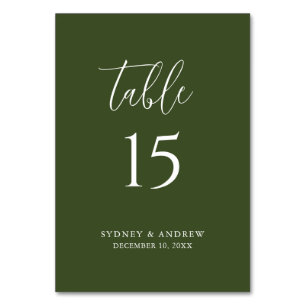 Numeração De Mesa Casamento Verde-Oliva com Script Elegante Moderno