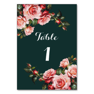 Numeração De Mesa Casamento verde-rosa-escuro e rosa vermelha
