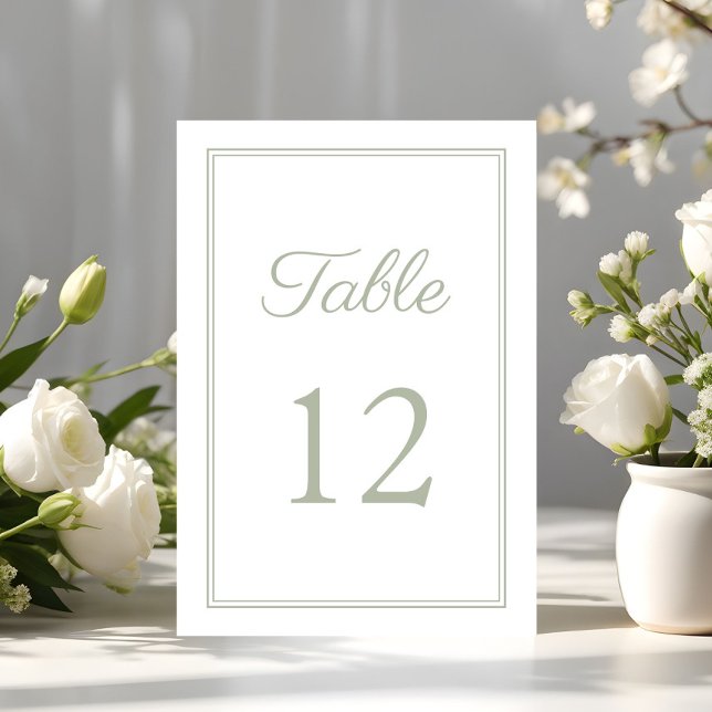 Numeração De Mesa Casamento Verde Sage Elegante Moderno (Modern Elegant Sage Green Wedding Table Number)