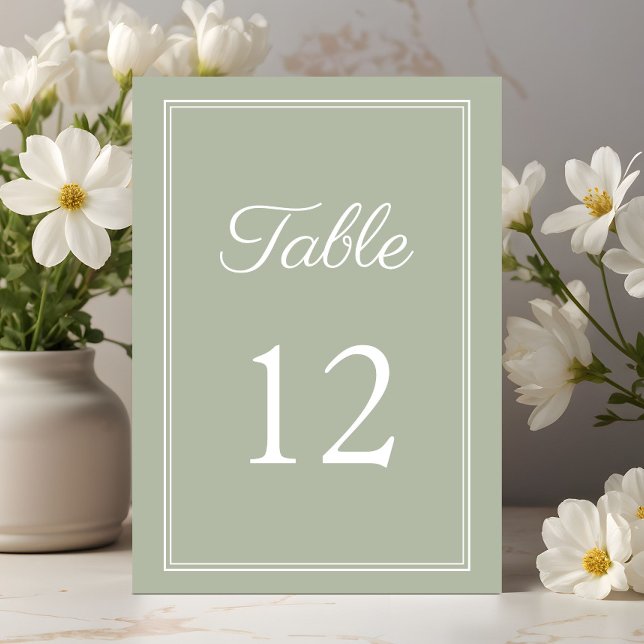 Numeração De Mesa Casamento Verde Sage Moderno e Elegante (Modern Elegant Sage Green Wedding Table Number)