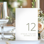 Numeração De Mesa Casamento Verde Sage Moderno e Elegante<br><div class="desc">Número de mesa moderno e elegante com tipografia moderna verde sage. Ótimo para casamentos ou suas próximas ocasiões especiais.</div>