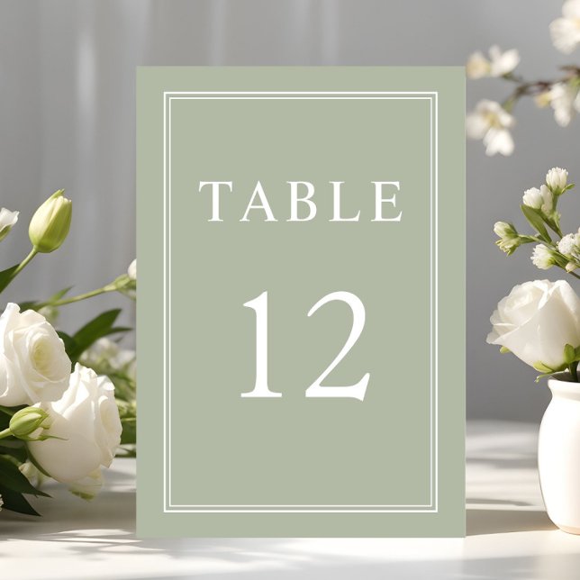 Numeração De Mesa Casamento Verde Sage Moderno Elegante (Modern Elegant Sage Green Wedding Table Number)