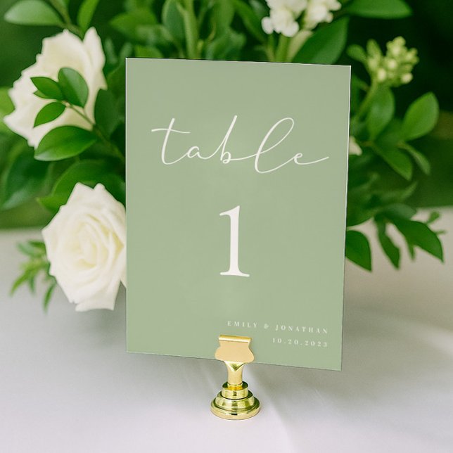 Numeração De Mesa Casamento Verde Sage Simples Elegante (Criador carregado)