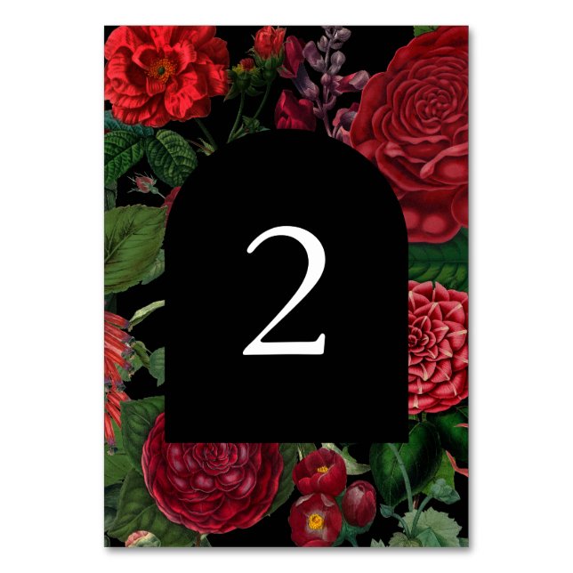 Numeração De Mesa Casamento Vermelho de Moody Florals Black Arch (Frente)