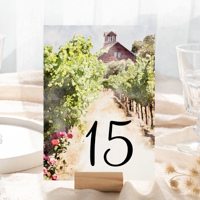 Numeração De Mesa Casamento Vineyard e Red Barn Watercolor (Pull your look together with these rustic Vineyard and Red Barn Wedding Table numbers. )