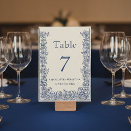 Numeração De Mesa Casamento vintage de borda floral azul