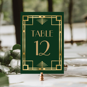 Numeração De Mesa Casamento Vintage Deco Moldura Verde Dourado 1920