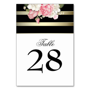 Numeração De Mesa Casamento Vintage Floral Dourado Black White Strip