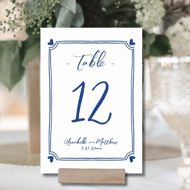 Numeração De Mesa Casamento Whimsical Desenhado com Mão Azul (Blue Hand Drawn Whimsical Wedding Table Number)