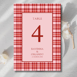 Numeração De Mesa Casamento Xadrez Rosa Vermelho Vintage Gingham