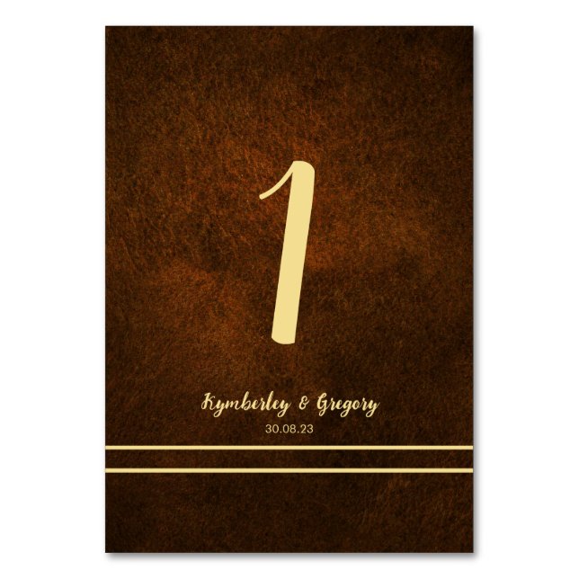 Numeração De Mesa Castanho Escuro Escuro Chic Texturizado Dourado (Frente)