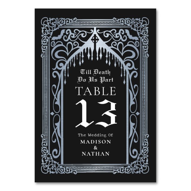Numeração De Mesa Catedral de Casamento Vampiro Gótico Prateado (Verso)