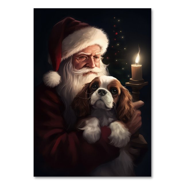 Numeração De Mesa Cavalier King com Papai Noel Natal Festivo (Frente)