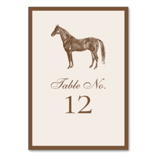 Numeração De Mesa Cavalo Equestre Elegante Marrom Casamento Vintage