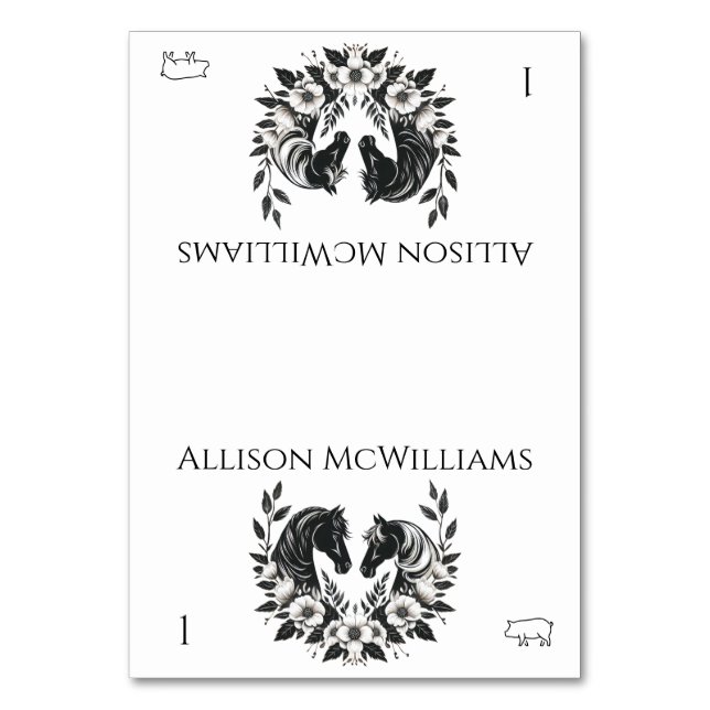 Numeração De Mesa Cavalos de Casamento e Flores-Porco (Frente)