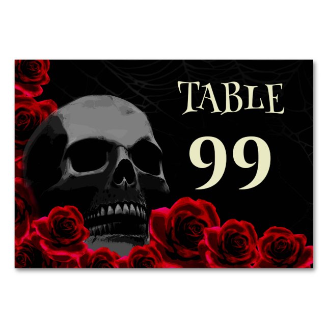 Numeração De Mesa Caveira Gótica e Rosas vermelhas Spooky Halloween  (Frente)