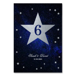 Numeração De Mesa Celestial Casamento Faux Silver Foil Star Blue Sky