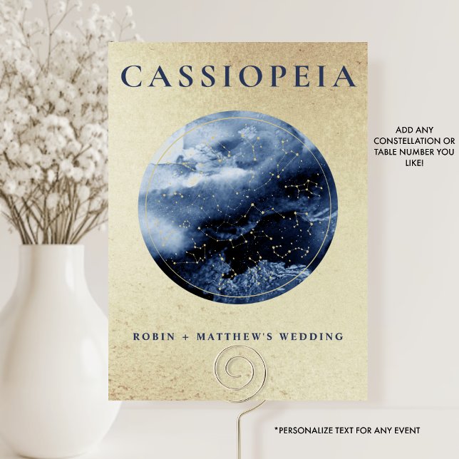 Numeração De Mesa Celestial, Cassiopeia (Ou Outra) Dourado e Azul (Criador carregado)