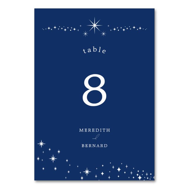Numeração De Mesa Celestial Elegant Wedding Stars Navy Blue (Frente)