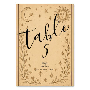 Numeração De Mesa Celestial Romance Místico Sol e Design de Lua