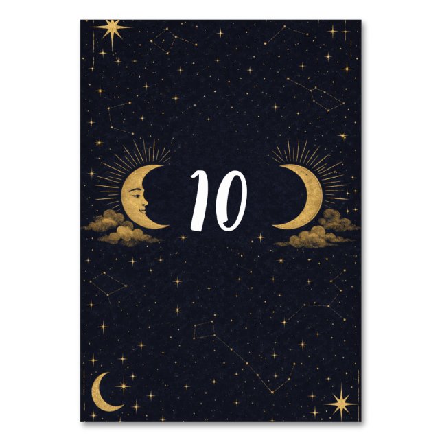 Numeração De Mesa Celestial Starry Night Gold Moon Table Number (Frente)