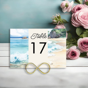 Numeração De Mesa Cena de Aquarela de Praia de Verão Casamento