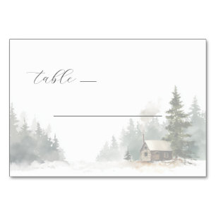 Numeração De Mesa Cena de Cabana em Aquarela de Inverno Pacífico