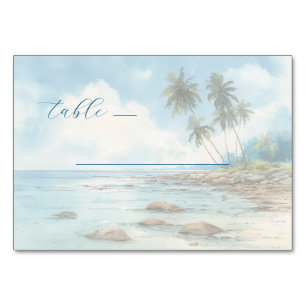 Numeração De Mesa Cena Serena de Praia em Aquarela Pastel