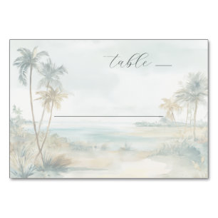 Numeração De Mesa Cena Serena de Praia em Aquarela Pastel