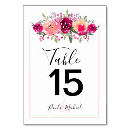 Numeração De Mesa Cerise Watercolor Flowers | Número de Tabela Rosa