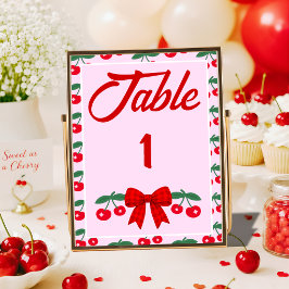 Numeração De Mesa Chá de Bebê Cereja com Laço Xadrez Vermelho
