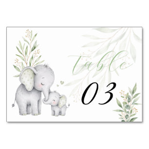 Numeração De Mesa Chá de Bebê de Elefante Eucalipto Neutro em Gênero