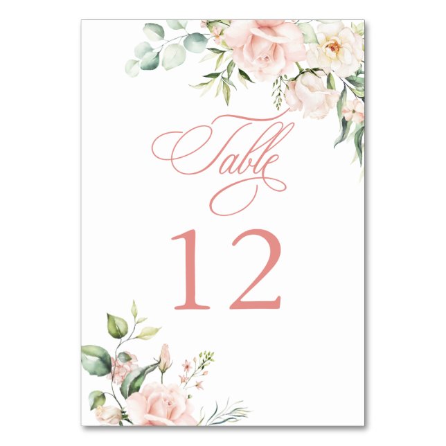 Numeração De Mesa Chá de Bebê Elegante Flores Rosadas (Frente)