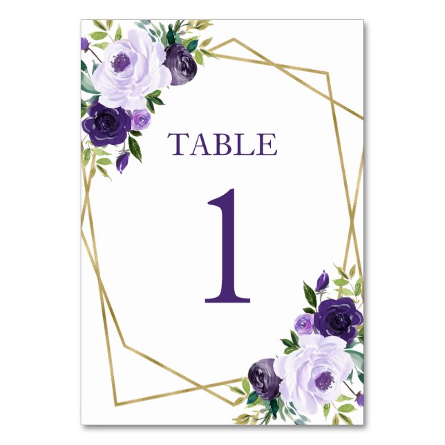 Numeração De Mesa Chá de Bebê Floral Roxo Dourado (Frente)