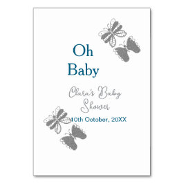 Numeração De Mesa chá de fraldas azul-borboleta-cinza oh bebê texto