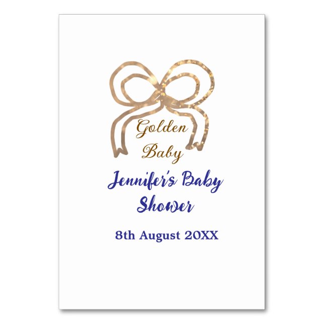 Numeração De Mesa chá de fraldas azul real arco  brilhante ouro (Frente)