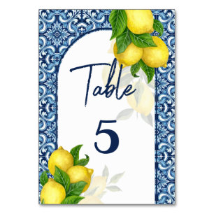 Numeração De Mesa Chá de panela azul de casamento e azulejo limão Am