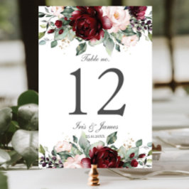 Numeração De Mesa Chá de panela De Casamento Floral Rustic Burgundy 